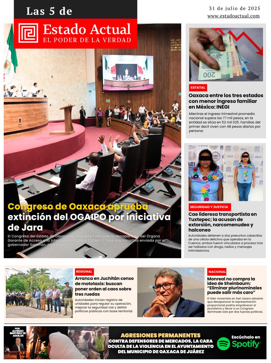 #UNIDOSXOAXACAYXMEXICO
Antes de irse a dormir y meterse a la cama, solo o acompañado, manténgase bien informado con Las 5 de Estado Actual, con el líder informativo Taré Alaníz.