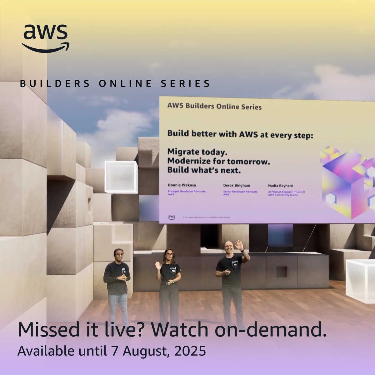 AWSCloudANZ's tweet image. Missed #AWSBuilders Online Series? Now available on-demand till 7 Aug 👉 go.aws/4kPHuqp

From gen AI to app development - get practical tips, tools, and demos to start building.