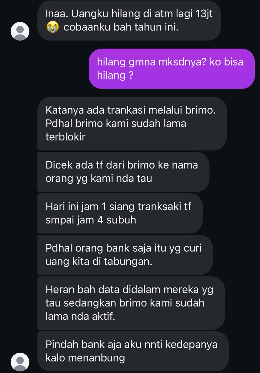 userrgeminii's tweet photo. 13jt ludes karna transaksi dari brimo, pdhal korban brimo nya udh keblokir sejak tahun lalu, jdi gk make brimo lgi tpi ko bisa duit nya raib dikirim melalu brimo. https://t.co/ncBiaJiUAZ