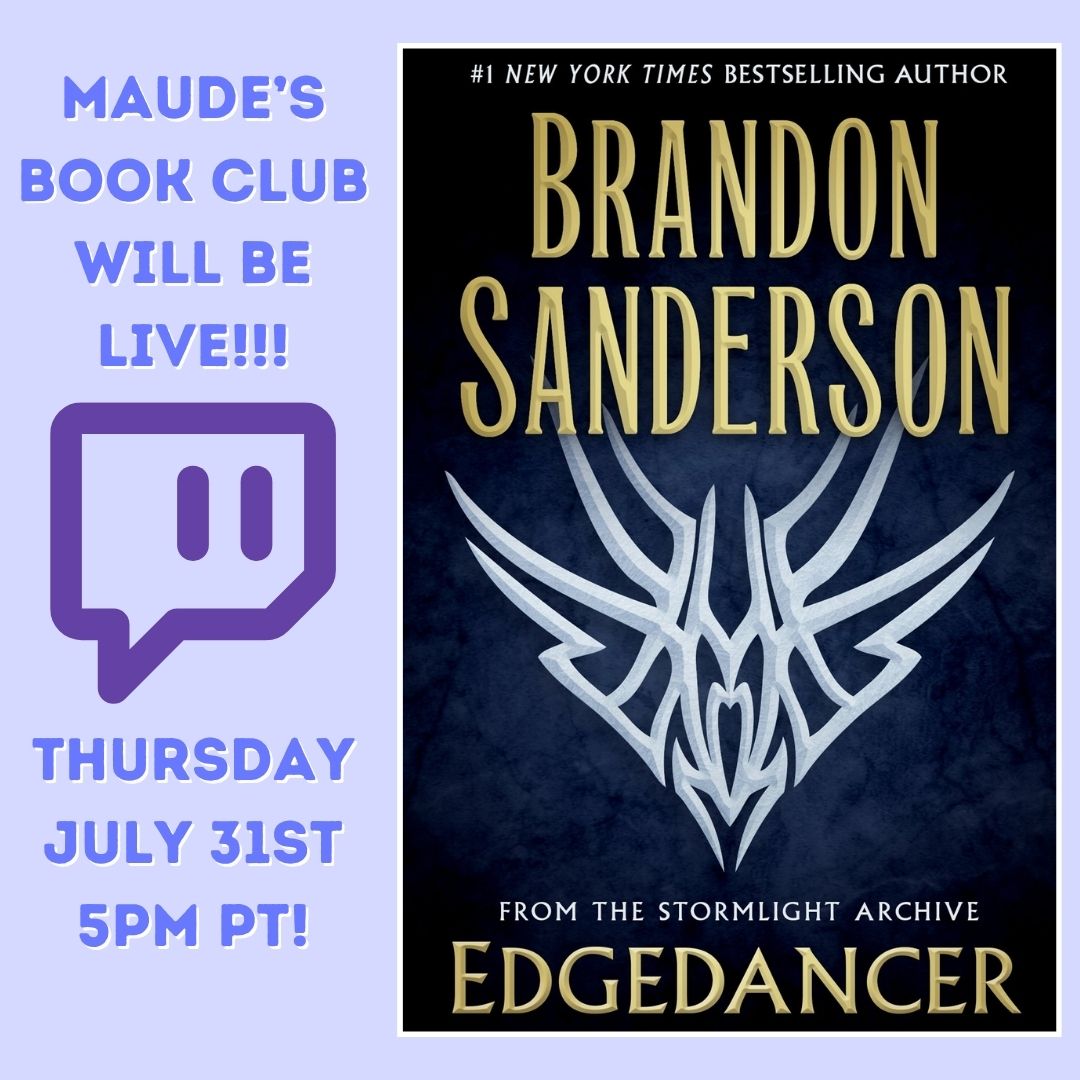 maudesbookclub's tweet photo. Book Club is officially LIVE!!
Jump on over to Twitch and say hello!
https://t.co/4JYJENiX75
🏷️ #bookclub #bookish #Edgedancer #BrandonSanderson https://t.co/8XrKOAiuIA