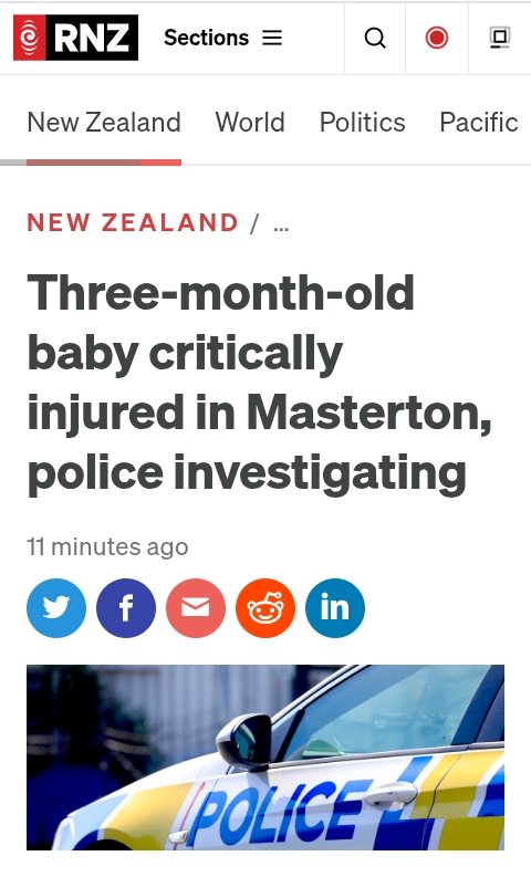 Police are investigating how a THREE MONTH OLD baby from Masterton ended up in critical condition.

Unbelievable.
