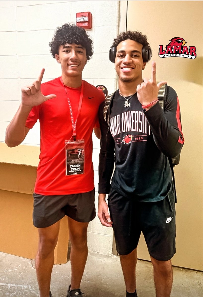 Had a great visit today at Lamar University!! <a href="/LamarFootball/">Lamar University Football</a>

Thank you <a href="/_CoachDiaz/">Coach Jacob Diaz 🇨🇺 🇲🇽</a> and <a href="/Coach_Mitch2/">Semaj Mitchell</a> for the hospitality and tour! 

Looking forward to being be back on campus for Game Day!! 

#AGTG #offered #D1
 #Speedkills  #WR #CB 
#Grateful #SmashTheGas⛽ 

⭐⭐ Zaiden Crain