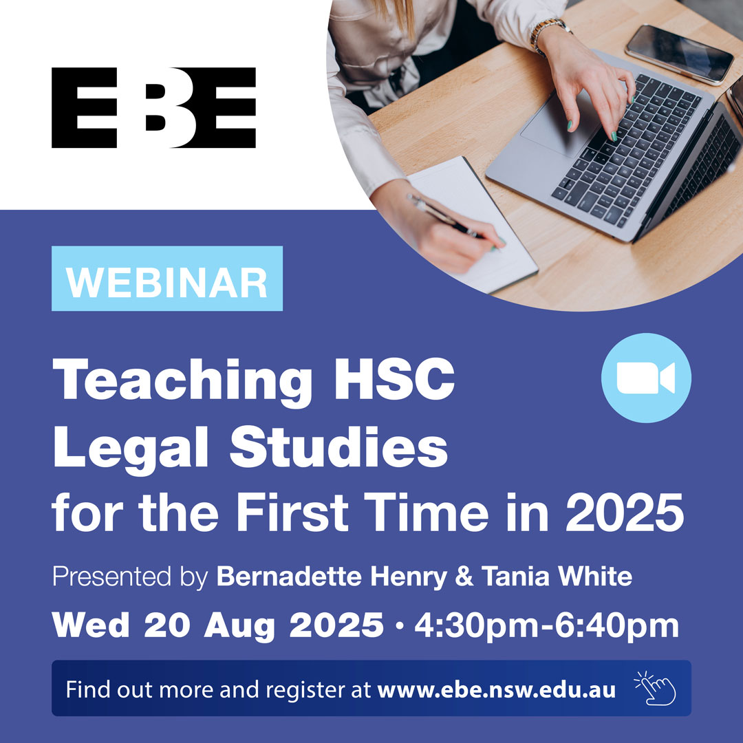 📣 FINAL CALL: Our Teaching HSC Legal Studies for the First Time webinar is next week!

Whether you are teaching HSC Legal Studies for the first time or an experienced teacher looking for a refresher course.....Don't miss it - register today; ebe.nsw.edu.au/upcoming-profe…