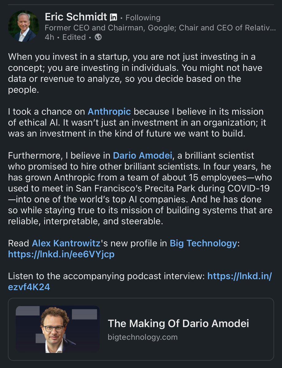 FastCodeAI's tweet image. Sound advice from @ericschmidt - investors invest in the team
Also with the — he is likely using LLMs to write, because why not?!