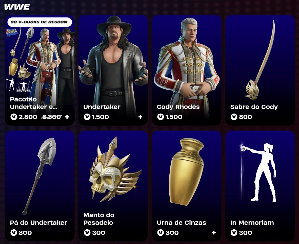 A luta está prestes a começar — Undertaker e Cody Rhodes retornaram para a loja de itens, e ficarão disponíveis até 4 de agosto! #Fortnite

💙 Considere usar o código "YASUKI" na loja caso queira me apoiar. #ad