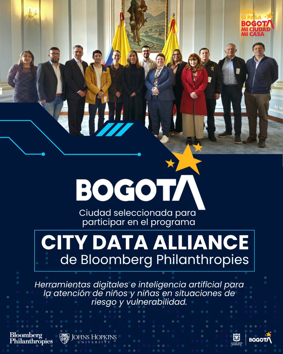 Secretaría Distrital de Salud (@sectorsalud) on Twitter photo ¡Bogotá fue seleccionada para participar en el <a href="/BloombergDotOrg/">Bloomberg Philanthropies</a> City Data Alliance!
Con <a href="/govex_jhu/">Bloomberg Center for Government Excellence</a>, trabajaremos desde <a href="/Educacionbogota/">Secretaría de Educación de Bogotá</a>, <a href="/integracionbta/">Secretaría Distrital de Integración Social</a>, <a href="/SectorSalud/">Secretaría Distrital de Salud</a> y <a href="/ConsejeriaTIC/">Consejería Distrital de TIC</a> en el uso de IA y herramientas digitales para proteger a la niñez👉🏻tic.bogota.gov.co/node/576 ¡Bogotá fue seleccionada para participar en el <a href="/BloombergDotOrg/">Bloomberg Philanthropies</a> City Data Alliance!
Con <a href="/govex_jhu/">Bloomberg Center for Government Excellence</a>, trabajaremos desde <a href="/Educacionbogota/">Secretaría de Educación de Bogotá</a>, <a href="/integracionbta/">Secretaría Distrital de Integración Social</a>, <a href="/SectorSalud/">Secretaría Distrital de Salud</a> y <a href="/ConsejeriaTIC/">Consejería Distrital de TIC</a> en el uso de IA y herramientas digitales para proteger a la niñez👉🏻tic.bogota.gov.co/node/576