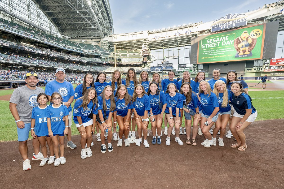 BCHS_SDE's tweet image. BC Soccer at the @Brewers game being recognized for their @wiaawistate Championship!