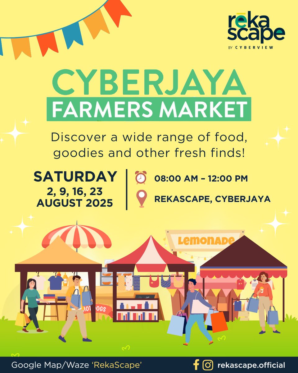 Cyberjaya Malaysia (@cyberjayabuzz) on Twitter photo Make your Saturdays deliciously fun this August! 😋✨
The Cyberjaya Farmers Market is popping up every weekend at RekaScape, your go-to spot for good food and cool finds.
<a href="/Twt_Cyberjaya/">Cyberjaya Info</a> Make your Saturdays deliciously fun this August! 😋✨
The Cyberjaya Farmers Market is popping up every weekend at RekaScape, your go-to spot for good food and cool finds.
<a href="/Twt_Cyberjaya/">Cyberjaya Info</a>