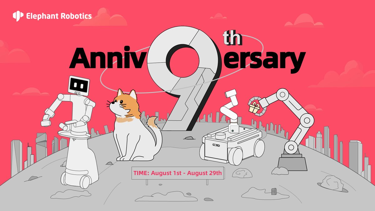 CobotMy's tweet image. 🎉#ElephantRobotics is turning 9! 📢We’re grateful for the incredible journey and our amazing community that made it possible.🙌🤖From August 1–29, join our 4-week celebration and win 1 of 50 limited free special gifts! 🎁 #ElephantRobotics9 #ElephantGiveaway #TechCommunity…