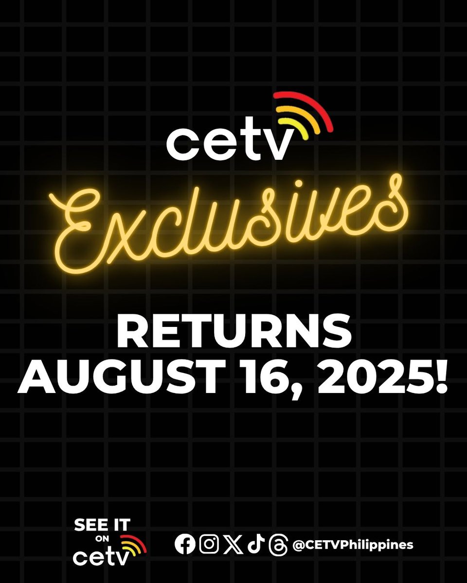 🎉 CETV EXCLUSIVES is back this Aug 16!
Sabay ang Season 4 premiere at 4th anniversary❤️🧡💛
May pasabog na agad sa simula 👀
Kita-kits tuwing Sabado, 5PM sa CETV and RBN+!

#SeeItOnCETV #OnwardAndFOURward #YourFrontRowSeatsToTheStars #NothingBeatsACETVExclusive