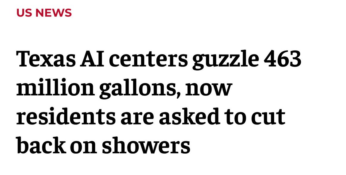 So let me get this straight… Texans need to cut back on showering because Microsoft’s Stargate AI data center in Abilene needs the water?

Did Americans vote for showering less so they can get an AI technocracy in return?

Article in comments.