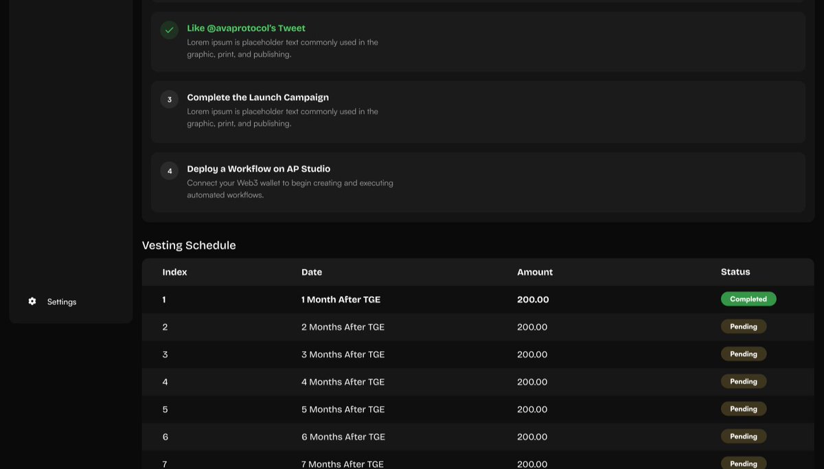 ava_protocol's tweet image. Despite that last tweet… here’s a sneak peek of the Rewards Dashboard coming to #APStudio.

Use #APStudio → automate trades and earn rewards.

Not using it yet? No problem, we’re also luanching separate Discord campaigns to reward those who help spread the mission.

Here are…