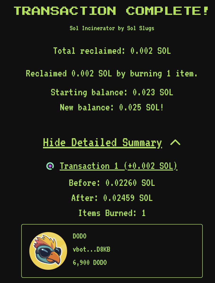brotato 🥔 (@cryptobrotato) on Twitter photo Somehow ended up with an extra $DODO allocation from <a href="/BoredApeSolClub/">Bored Ape Solana Club</a> 🦤
We play fair over here at Brotato's house, so ofc we burned it ❤️🔥
Higher $DODO Somehow ended up with an extra $DODO allocation from <a href="/BoredApeSolClub/">Bored Ape Solana Club</a> 🦤
We play fair over here at Brotato's house, so ofc we burned it ❤️🔥
Higher $DODO