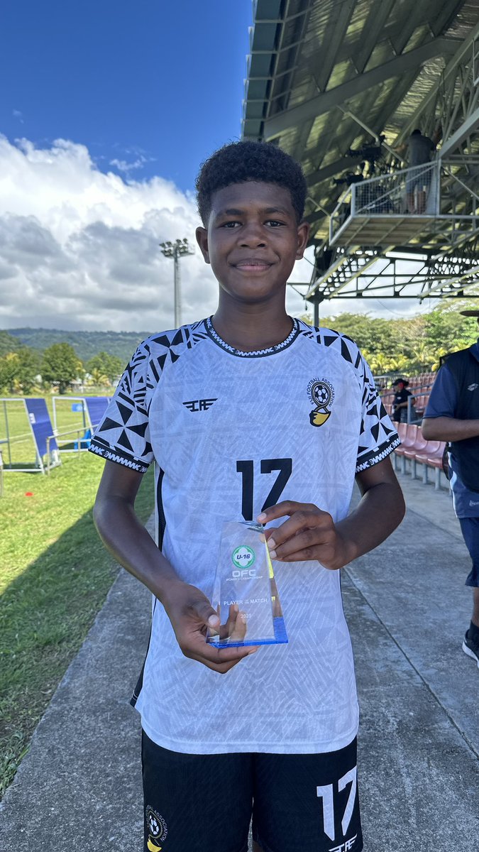 Adi Reva has been named Player of the Match for her outstanding performance in today’s 4-0 win over Tahiti. A goal and a strong presence on the field for the Junior Kulas.

#JuniorKulas #OFCU16 #FijiFootball #PlayerOfTheMatch
