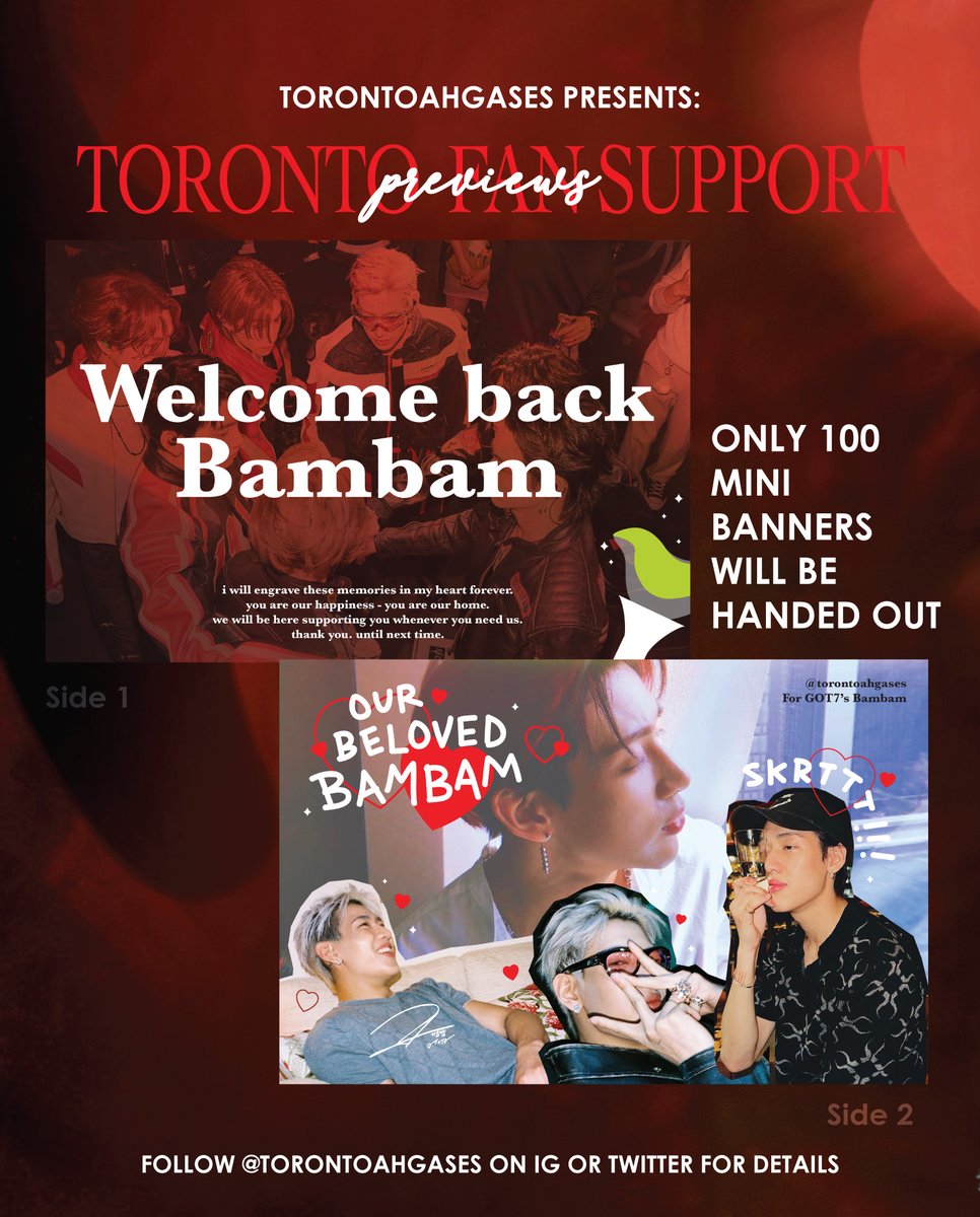 💚Bambam fan support💚

To celebrate Bambam coming back to Toronto, we are giving away 100 mini banners on the day of the concert at kexpocanada on August 10!

RT &amp; share!
Location: Meridian Hall
Time: Between 6PM-7PM
1:1 - qty; 100

See you all there!