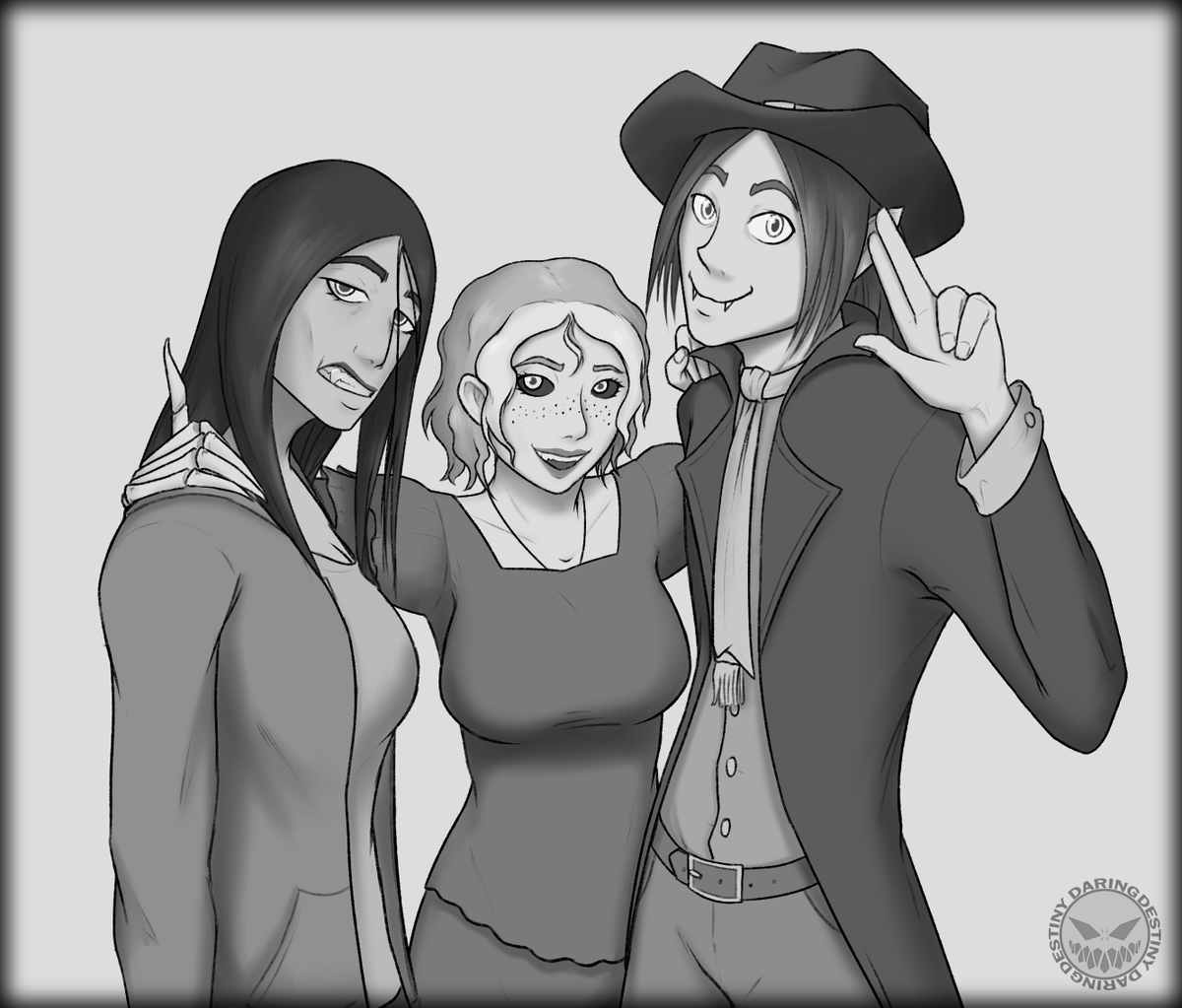 DaringDestiny_'s tweet photo. And my eighth and final attack of #artfight2025 is a revenge for both my pals @seedenco and https://t.co/lLfyMFC5Fj of all our Vamps chilling together
#art #artfight https://t.co/kBhoyzLzZr