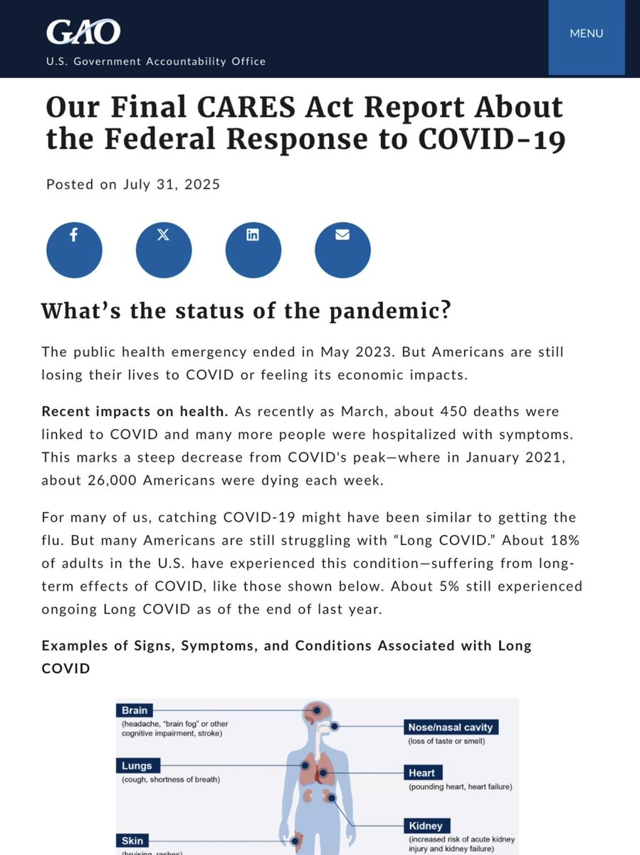 acrossthemersey's tweet image. US Government Accountability Office released its final report addressing the federal Pandemic response.

It states that the emergency is over but not the pandemic itself, people are still being hospitalized &amp;amp; dying, and that LongCOVID has affected as many as 18% of adults (46M).