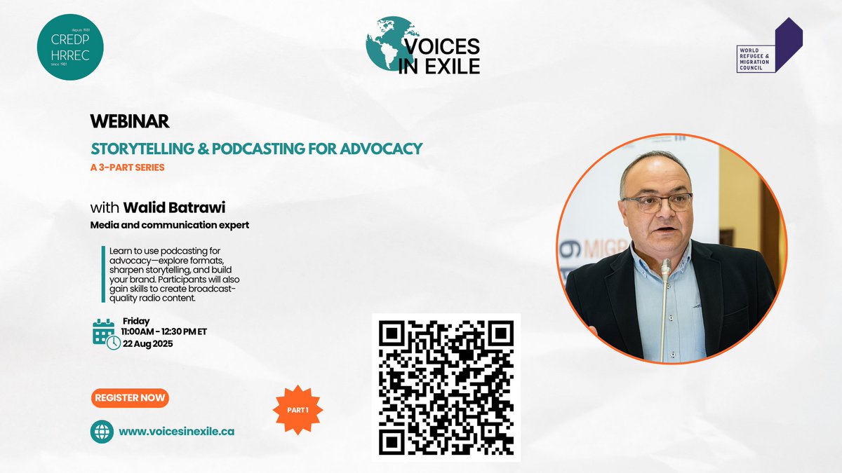 Voices-in-Exile (@voices_in_exile) on Twitter photo ✨ We’re Launching a Webinar Series!
🎙 Join us for Part 1 of “Storytelling & Podcasting for Advocacy” with Walid Batrawi, Media & Communication Expert <a href="/wbatrawi/">Walid Batrawi</a>
📅 Friday, 22 August 2025
Discover how podcasting can amplify stories from exile & drive change.
📣 If you received ✨ We’re Launching a Webinar Series!
🎙 Join us for Part 1 of “Storytelling & Podcasting for Advocacy” with Walid Batrawi, Media & Communication Expert <a href="/wbatrawi/">Walid Batrawi</a>
📅 Friday, 22 August 2025
Discover how podcasting can amplify stories from exile & drive change.
📣 If you received
