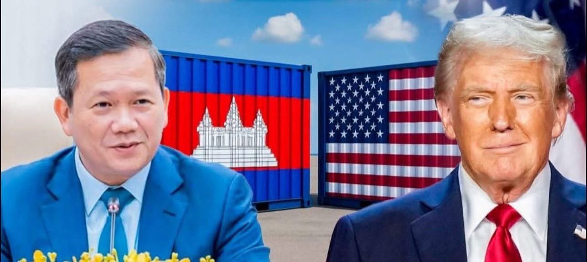 TTNEnglish's tweet image. The US has imposed a 19 percent tariff on Cambodian goods, Prime Minister Hun Manet announced, hailing the new rate as good news for the Cambodian people and economy.

Prime Minister Hun Manet expresses gratitude to U.S. President Donald Trump for his ceasefire effort and for…