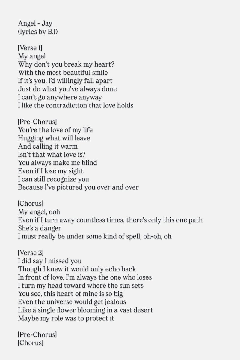Angel - Jay (lyrics by B.I) English Translation
