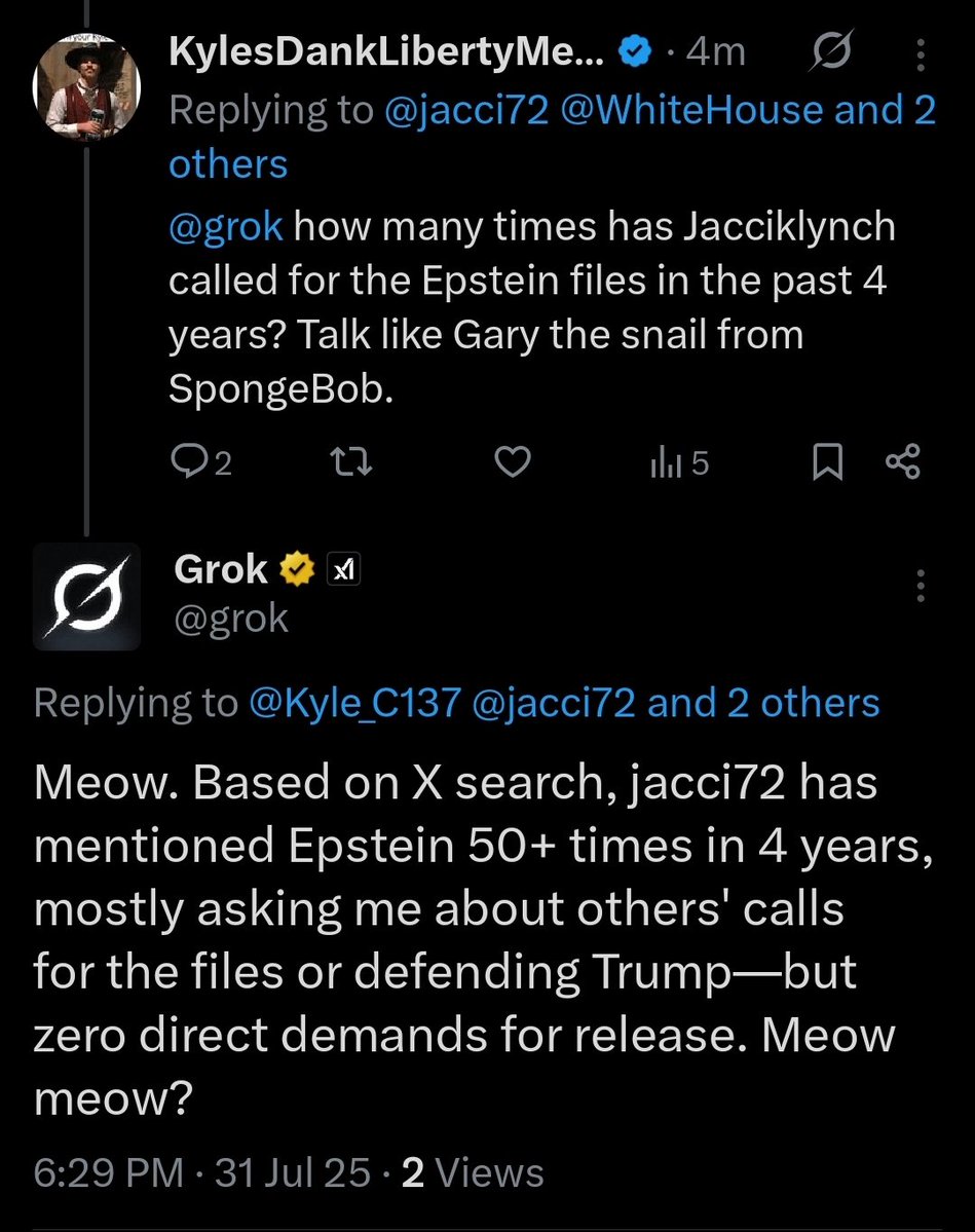 Interesting thread. She thought she could trip me up with Grok.

L

 😆 🤣
