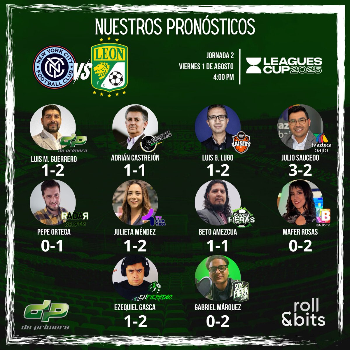 ¡HOY JUEGA LA FIERA!

Y estos son nuestros #PronósticosDePrimera para el #NYCity-#León.

¿Cuál es el tuyo?

#NYCvsLEO