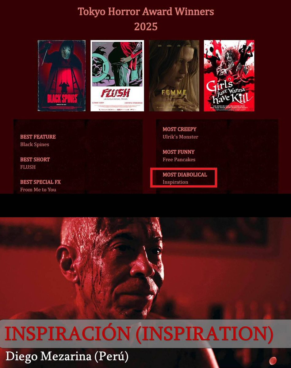 Inspiration, from director Diego Mezarina, in which I co-star with Isabel Verastegui, won the "MOST DIABOLICAL" Award at the Tokyo Horror Film Festival. Many thanks to Yuriko Kawanishi, festival director. どうもありがとうございます！ Dōmo arigatōgozaimasu!
<a href="/TokyoHorrorFilm/">Tokyo Horror Film Festival</a>