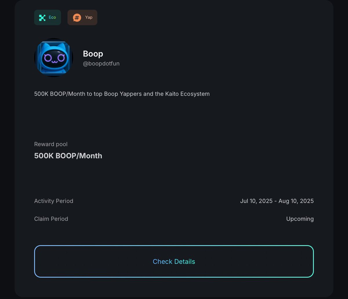 henry0web3's tweet image. Boop started on July 10, and it’s been wild ever since.
Now there are just 10 days left.

Cults launched, $BOOP got staked, rewards flew in 
feels like it all went by too fast.

It all wraps up on August 10.
Let’s finish strong.
@boopdotfun 🤝 @KaitoAI

#BoopDotFun #BOOP #Solana