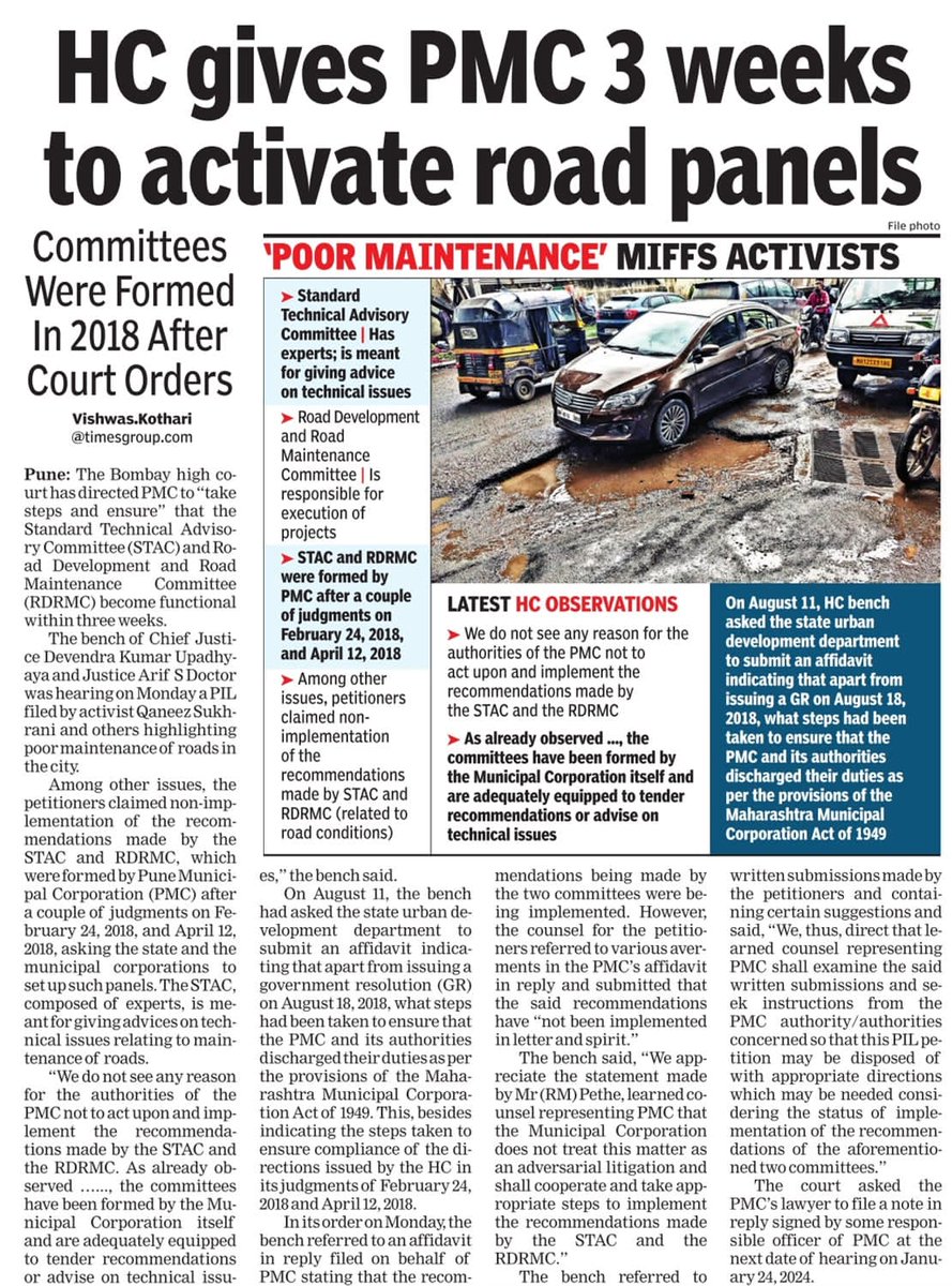 pushkar_k09's tweet image. Accidents-deaths as a result of @PMCPune @navalMH @PMCMCO Road Dept HoD not at all complying with @bombayhc orders including PIL 88-2023 filed by @QaneezS.

@htTweets @NehaMadaanTOI @IndianExpress @fpjindia @ThePuneMirror @SakalMediaNews @LoksattaLive @pudharionline