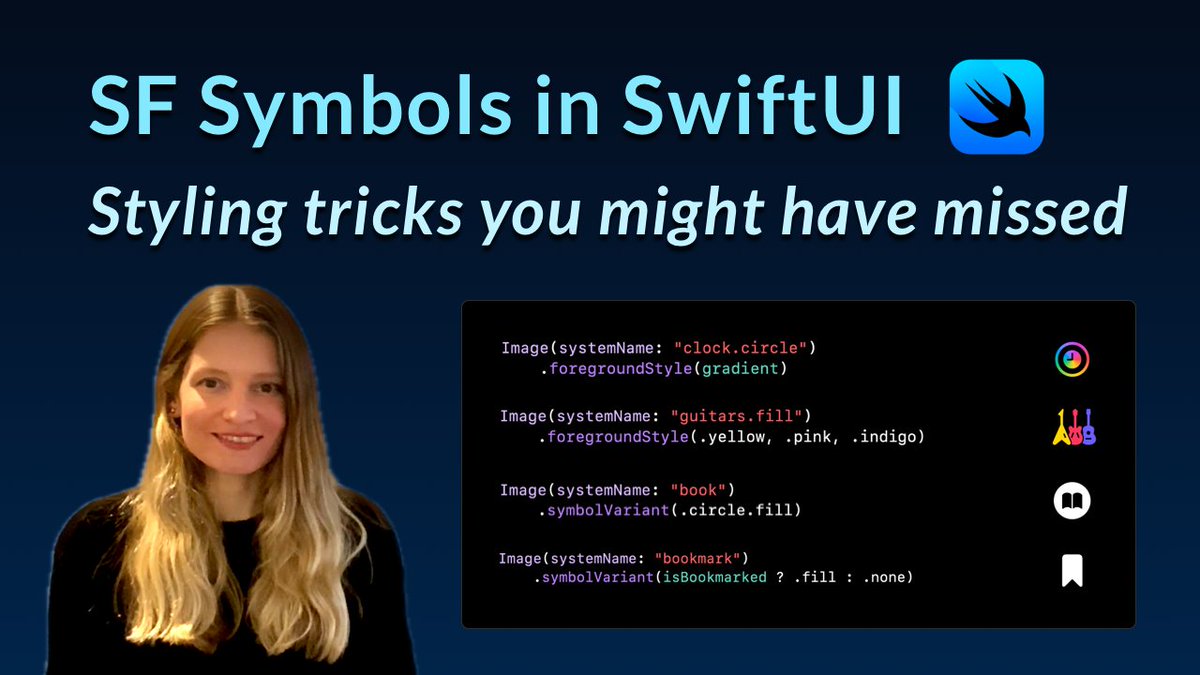 I published a new video showing some lesser-known techniques for styling SF Symbols in SwiftUI, including scaling symbols relative to text, coloring them with gradients and multiple colors, and applying variants like fill or circle programmatically.
▶️ youtu.be/ytUWzccgD_w