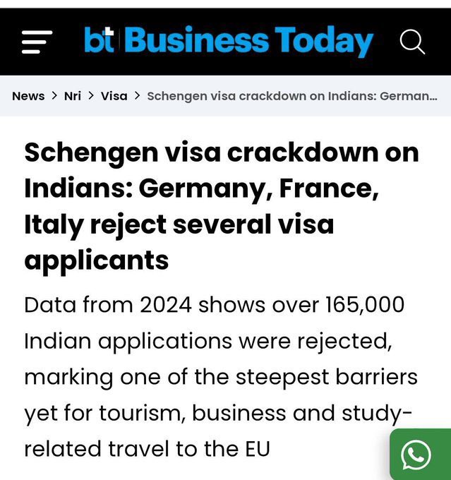 Aaj Ka Taaza Beizzati ‼️‼️

Schengen Visa Crackdown On Indians 🛑 

Let’s now gear up for fresh slurs, insults, humiliations and threats each morning. 
It will be our new normal. 
All thanks to dumb bhakts voting to an illiterate brigade of nincompoops 😡

Yet Zero