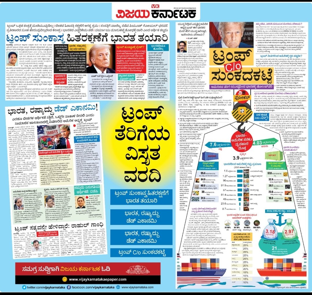 VK Editor (@editor_vk) on Twitter photo ಭಾರತದಲ್ಲಿ ಬೆಳಕು ಹರಿಯಲು ಅಮೆರಿಕಾದ ಕೋಳಿ ಕೂಗಬೇಕಿಲ್ಲ....! 
ಟ್ರಂಪ್ ಸುಂಕ ಸಮರ ಕುರಿತು <a href="/Vijaykarnataka/">vijaykarnataka</a> ಪತ್ರಿಕೆಯಲ್ಲಿ #ವಿಕಸಂಪಾದಕೀಯ ಮತ್ತು ವಿಸ್ತೃತ ಕವರೇಜ್
<a href="/Sudarshanvk2/">Sudarshan Channangihalli</a>  <a href="/kolgarkeerthi/">Keerthi Kolgar</a> <a href="/RajeevaVK/">Rajeeva C J</a> 
<a href="/narendramodi/">Narendra Modi</a>
<a href="/PMOIndia/">PMO India</a> <a href="/hd_kumaraswamy/">ಹೆಚ್.ಡಿ.ಕುಮಾರಸ್ವಾಮಿ | H.D.Kumaraswamy</a> <a href="/JoshiPralhad/">Pralhad Joshi</a> <a href="/VSOMANNA_BJP/">V. Somanna</a> <a href="/ShobhaBJP/">Shobha Karandlaje</a> <a href="/blsanthosh/">B L Santhosh</a> ಭಾರತದಲ್ಲಿ ಬೆಳಕು ಹರಿಯಲು ಅಮೆರಿಕಾದ ಕೋಳಿ ಕೂಗಬೇಕಿಲ್ಲ....! 
ಟ್ರಂಪ್ ಸುಂಕ ಸಮರ ಕುರಿತು <a href="/Vijaykarnataka/">vijaykarnataka</a> ಪತ್ರಿಕೆಯಲ್ಲಿ #ವಿಕಸಂಪಾದಕೀಯ ಮತ್ತು ವಿಸ್ತೃತ ಕವರೇಜ್
<a href="/Sudarshanvk2/">Sudarshan Channangihalli</a>  <a href="/kolgarkeerthi/">Keerthi Kolgar</a> <a href="/RajeevaVK/">Rajeeva C J</a> 
<a href="/narendramodi/">Narendra Modi</a>
<a href="/PMOIndia/">PMO India</a> <a href="/hd_kumaraswamy/">ಹೆಚ್.ಡಿ.ಕುಮಾರಸ್ವಾಮಿ | H.D.Kumaraswamy</a> <a href="/JoshiPralhad/">Pralhad Joshi</a> <a href="/VSOMANNA_BJP/">V. Somanna</a> <a href="/ShobhaBJP/">Shobha Karandlaje</a> <a href="/blsanthosh/">B L Santhosh</a>
