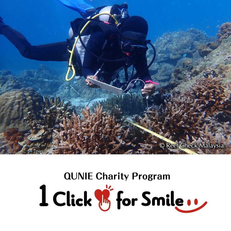 Fortience_jp's tweet photo. <For MALAYSIA>
QUNIE Charity Program
◇One Click for Smile◇

The #charity featured this month is “@ReefCheckMY”.

For every single click you make, QUNIE will donate to the charity 100 yen for you.
-Join us to help people in need and bring lots of smile-
https://t.co/PX5bawoC7W https://t.co/wHWBkREWgS