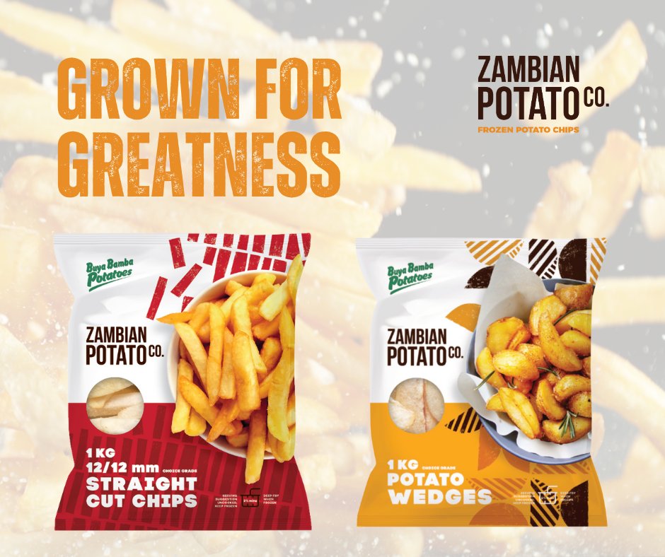 Buya Bamba Potatoes are Grown for GREATNESS! 🥔⭐⭐⭐⭐⭐

Our delicious fluffy on the inside, golden &amp; crispy on the outside - Zambian Potato Co Frozen Potato Chips &amp; Wedges are here to elevate your weekend.  #Zambia #ZamEats #Weekend #PotatoPerfection