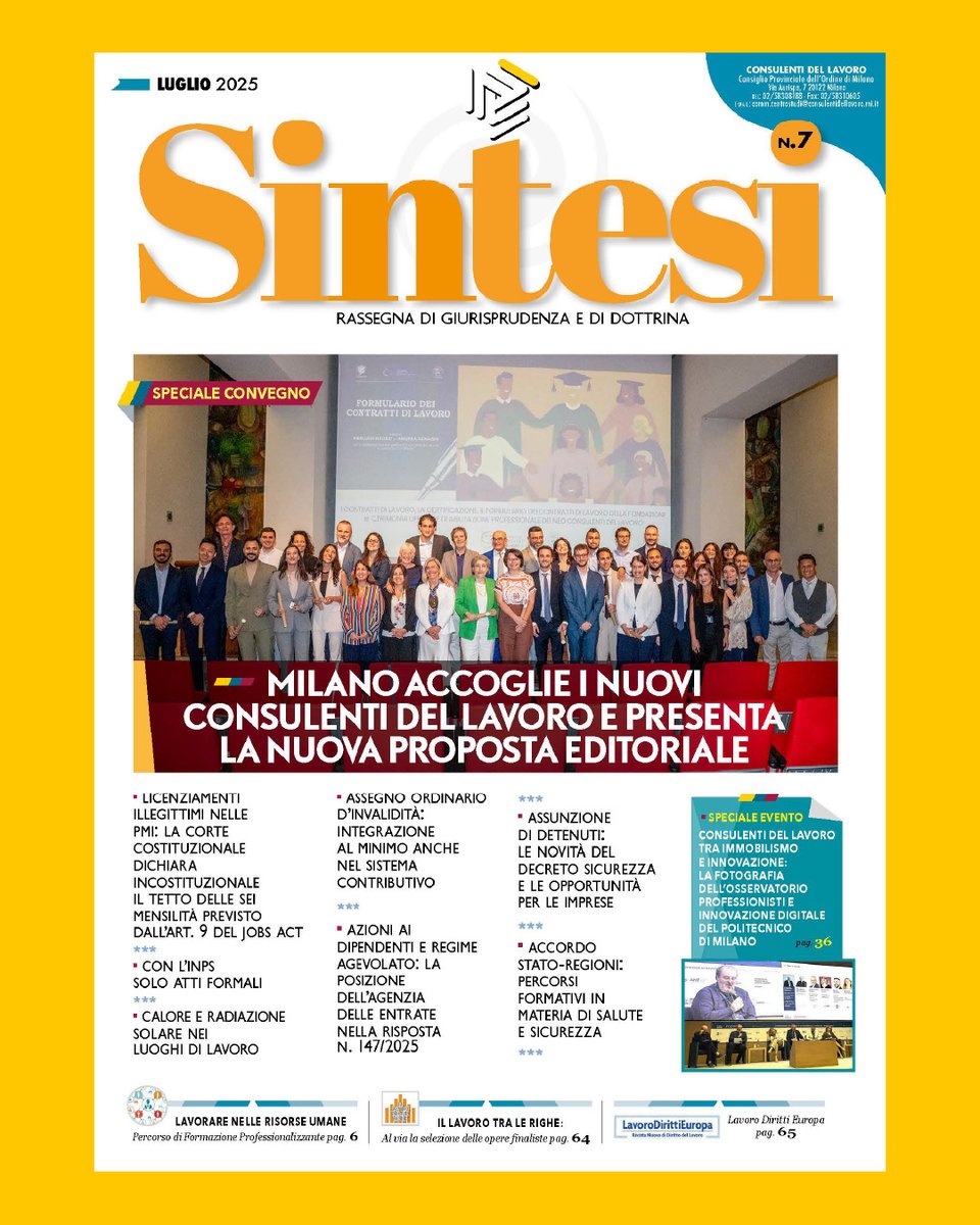 📚 È online il nuovo numero di Sintesi, rivista di dottrina e giurisprudenza in collaborazione con <a href="/ancl_mi/">ANCL UP Milano</a> 
🔎 Leggi ora: consulentidellavoro.mi.it/rivista-sintesi
#Sintesi #ANCL #ConsulentiDelLavoro #Dottrina #Giurisprudenza #Lavoro #Fisco #Previdenza