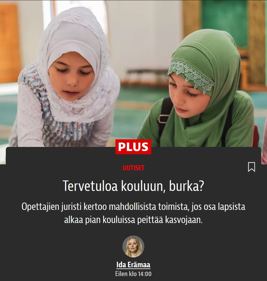 Vain feministitoimittaja voi nostaa islamismia ajavan Muslimifoorumin sekä OAJ:n Demla-tädin asiantuntijoiksi puhuttaessa burkasta kouluissa.🤦‍♂️

Ei, burkat ja niqabit eivät kerta kaikkiaan kuulu  kouluihin. Suojellaan Suomen tyttöjä näiltä hirviöiltä.
iltalehti.fi/kotimaa/a/e959…