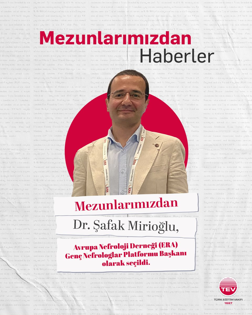 Türk Eğitim Vakfı (@tevkurumsal) on Twitter photo Mezunlarımızdan Haberler! 🎉
Üstün Başarı mezun bursiyerimiz Dr. Şafak Mirioğlu, Avrupa Nefroloji Derneği (ERA) Genç Nefrologlar Platformu Başkanı olarak seçildi. 👏
İstanbul Üniversitesi Tıp Fakültesi mezunu olan ve 2013 yılında hekimlik mesleğine adım atan Dr. Mirioğlu, iç Mezunlarımızdan Haberler! 🎉
Üstün Başarı mezun bursiyerimiz Dr. Şafak Mirioğlu, Avrupa Nefroloji Derneği (ERA) Genç Nefrologlar Platformu Başkanı olarak seçildi. 👏
İstanbul Üniversitesi Tıp Fakültesi mezunu olan ve 2013 yılında hekimlik mesleğine adım atan Dr. Mirioğlu, iç