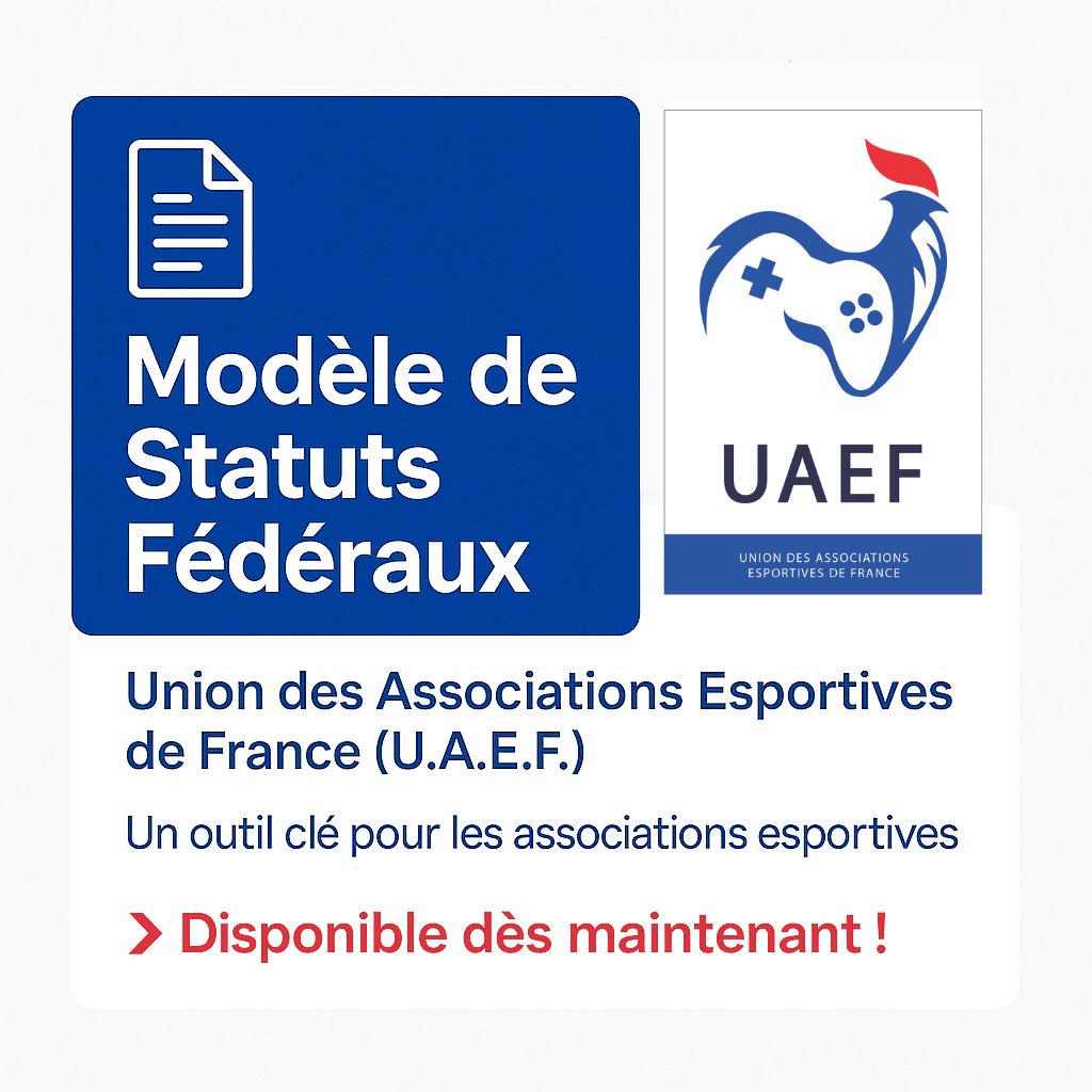 UAEF_Officiel's tweet image. 📷 L’U.A.E.F. publie son Modèle de Statuts Fédéraux (&quot;Statuts types&quot;) ! Un outil essentiel pour toutes les associations esportives 
Structuration
Tronc commun
Gouvernance claire  
À découvrir ici : union-asso-esport.fr/ressource/1534/ 
#Esport #UAEF #Associations #Statuts #FédérationEsport