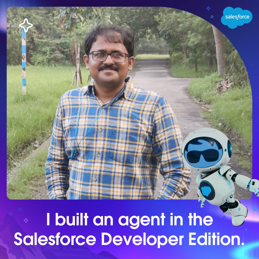 souravduttahere's tweet photo. I built an agent in the Salesforce Developer Edition! 🎉
Complete the Developer Edition Quest to build yours today and showcase your new skills with a custom photo. 🤖
Start learning: https://t.co/TFYSRKW9nb

#SFGiveaway #BuiltWithAgentforce 
@trailhead @salesforce https://t.co/6jsSgn4DZT