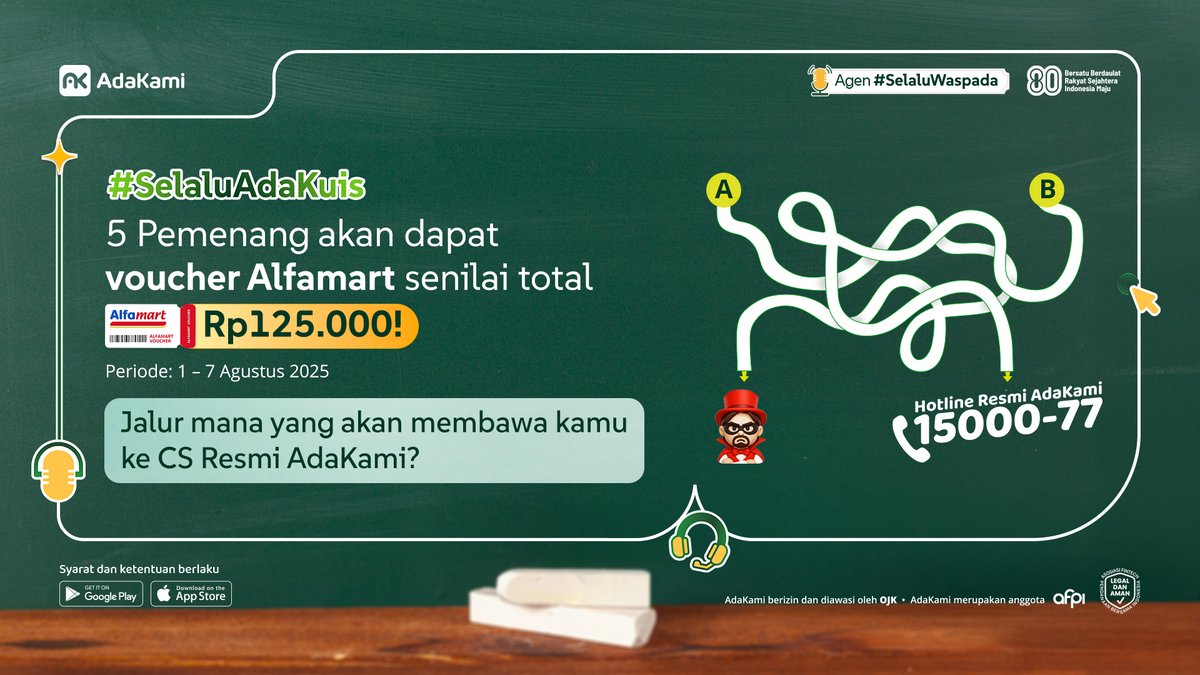 adakamiofficial's tweet photo. Langsung aja jawaban kamu dengan reply tweet ini biar bisa dapet hadiahnya!
Ikuti syarat dan ketentuan di tweet setelahnya๐
#AdaKami #SelaluAdaBuatKamu #SelaluAdaKuis #SelaluWaspada #BlockReport #Frauds https://t.co/acPxof2xhR