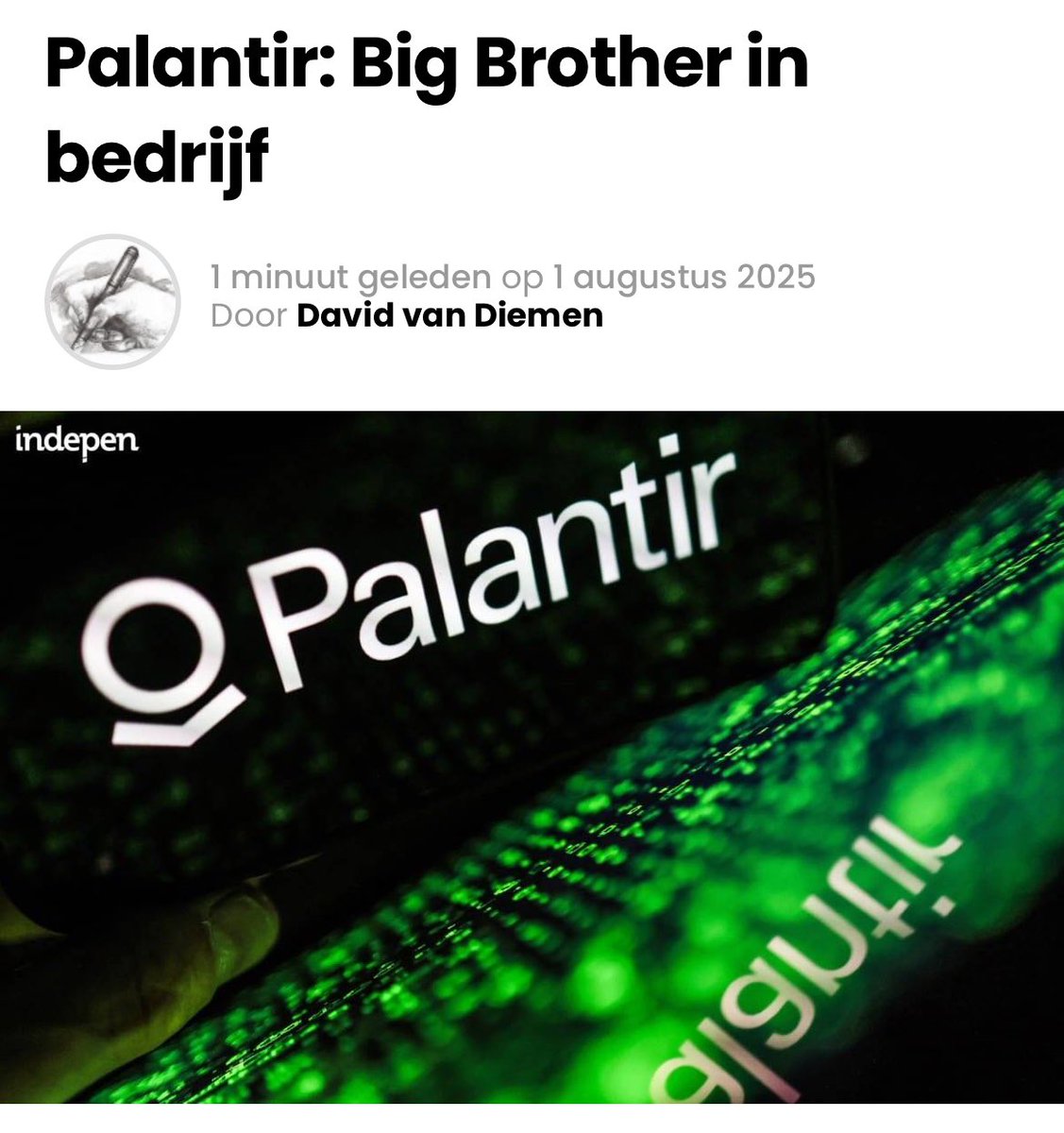Het Amerikaanse dataplatform Palantir is een hybride van dystopische controle (zoals in het boek 1984 van George Orwell) en absurde bureaucratie (zoals Franz Kafkabeschrijft). Het platform integreert enorme hoeveelheden data en gebruikt AI om risicoscores en voorspellingen te
