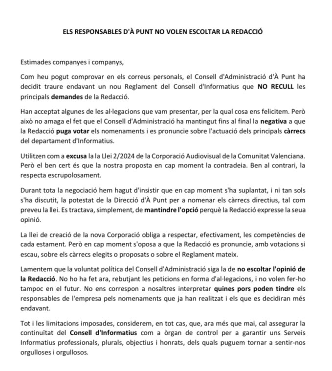 Han eliminat totes les formes de participació. No volen escoltar la Redacció. No volen estar entre els mitjans públics més transparents.