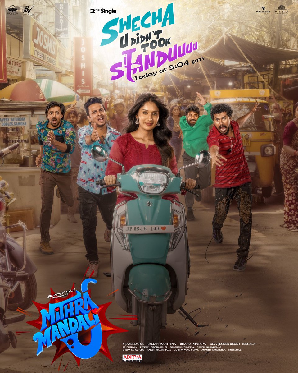 Task: Impressing Swecha aka <a href="/JustNiharikaNm/">Niharika Nm</a> 💃

Boys at work:
@PriyadarshiPN <a href="/smayurk/">Rag Mayur</a> <a href="/IamVishnuOi/">VishnuOi</a> #PrasadBehara 👬👬

One Condition: 
Sing Only Englishuuu.. 🤗

Get ready to vibe with the 2nd single #SwechaStanduu from #MithraMandali - 
Dropping today at 5:04 PM 🎶❤️‍🔥

👉 Promo: