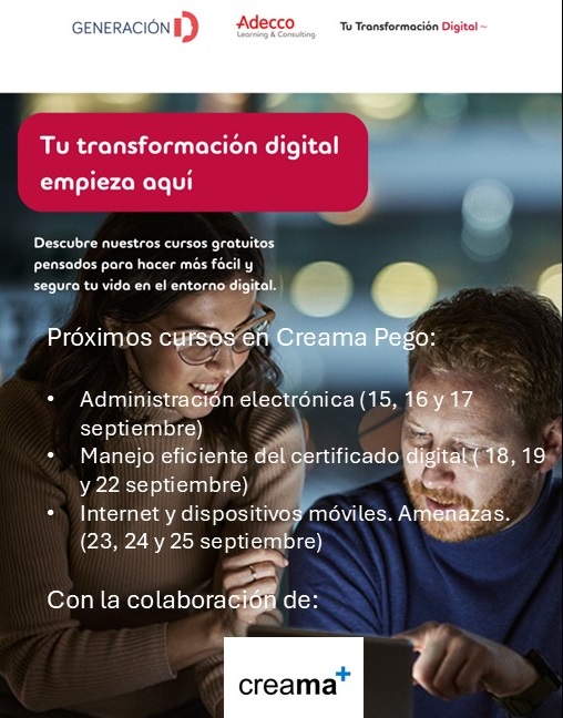 CREAMA➕ (@creama_org) on Twitter photo 📲 ¡Transforma tu vida digital!
Cursos gratuitos en @Ccreama_org Pego:
🔹 Administración electrónica – 15-17 sept
🔹 Certificado digital – 18-22 sept
🔹 Internet y amenazas – 23-25 sept
🎓 Mejora tus habilidades digitales con nosotros.
<a href="/ajupego/">Ajuntament de Pego</a>
#TransformaciónDigital #CreamaPego 📲 ¡Transforma tu vida digital!
Cursos gratuitos en @Ccreama_org Pego:
🔹 Administración electrónica – 15-17 sept
🔹 Certificado digital – 18-22 sept
🔹 Internet y amenazas – 23-25 sept
🎓 Mejora tus habilidades digitales con nosotros.
<a href="/ajupego/">Ajuntament de Pego</a>
#TransformaciónDigital #CreamaPego