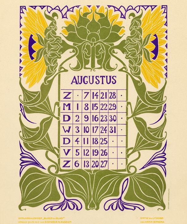 Anna Sipkema, lithograph for Bloem en Blad calendar 1904 (August, sunflowers), collection Drents Museum.

Art Nouveau <a href="/RuthRendell1/">Mark Rendell</a> 🌻