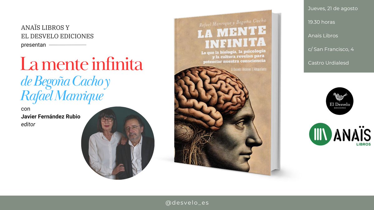 El próximo día 21 estaremos en Castro Urdiales para presentar 'La mente infinita' y a sus autores, Rafael Manrique y Begoña Cacho, lo que son tres buenos motivos para acudir. ¡Animarse!
#lamenteinfinita @anaislibreria #rafaelmanriquesolana #begoñacacho