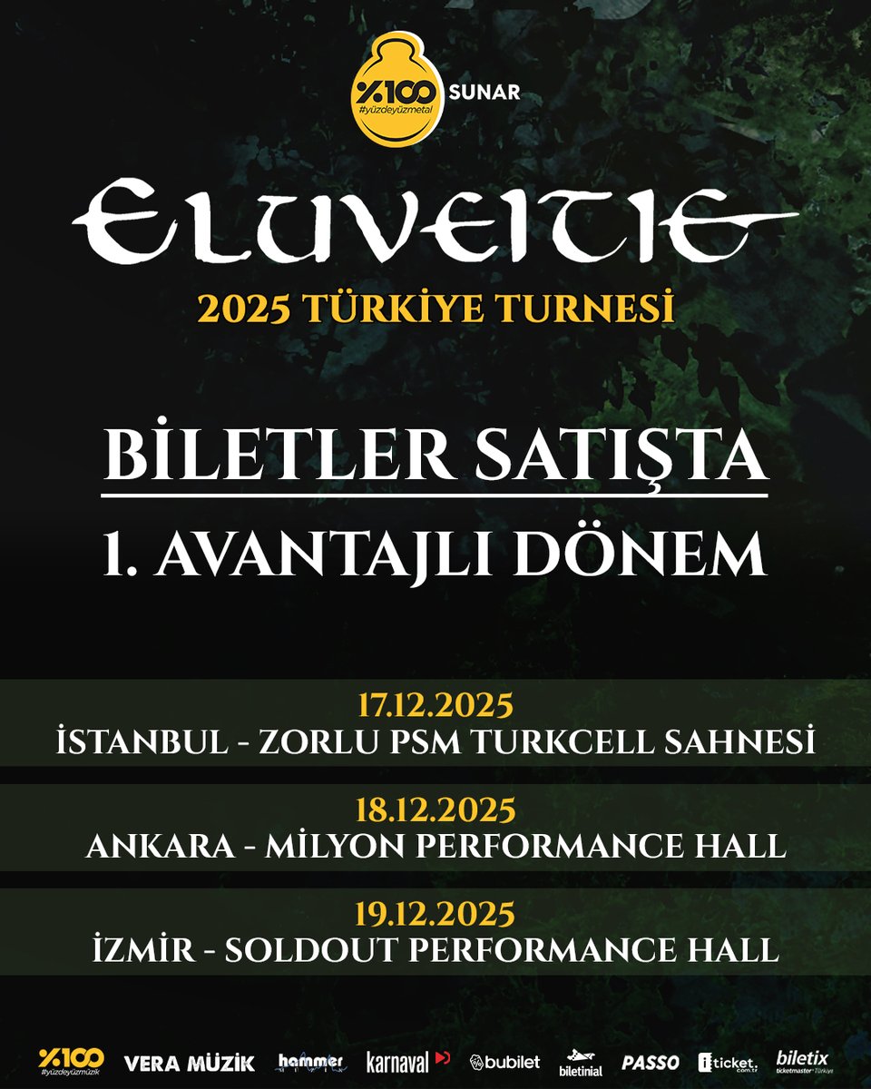 Kelt mitleri, metalin en gür sesiyle üç şehirde hayat bulacak 🌟

🎫 <a href="/eluveitie/">Eluveitie</a>'nin Türkiye turnesi biletleri şimdi satışta!
📍 İstanbul | Ankara | İzmir

Kadim seslere kulak ver, yerini erkenden ayırt:
passo.com.tr/tr/etkinlik-gr…