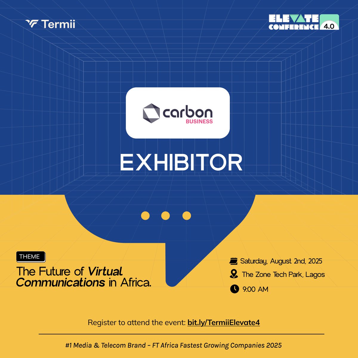 Meet Carbon <a href="/get_carbon/">Carbon</a>, our community partner, one of the exhibiting companies at Elevate 4.0 and a leader in digital financial services across Africa.

Carbon is building financial tools that empower individuals and businesses to thrive.

Come connect with the team and explore