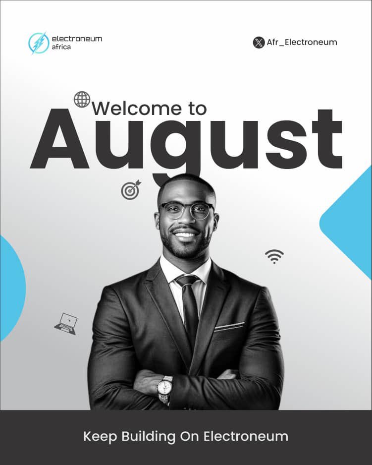 afr_electroneum's tweet photo. Happy New Month, folks! π
August is here β fresh goals, fresh grind.
May this month bring clarity, progress & new wins.
Keep building, keep learning, keep showing up.
Letβs go! πͺβ¨
#HappyNewMonth #Augustishere #electroneum #electroneumafrica https://t.co/SvaClSGB1e