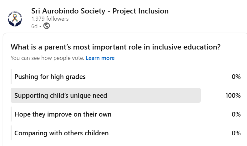 SAS_ProjectInc's tweet image. Poll Result: Most parents chose supporting their child’s individual needs as their key role in inclusive education. 

A step closer to empathy-driven learning—for every child, everywhere.

#InclusiveEducation #SupportEveryChild #ProjectInclusion